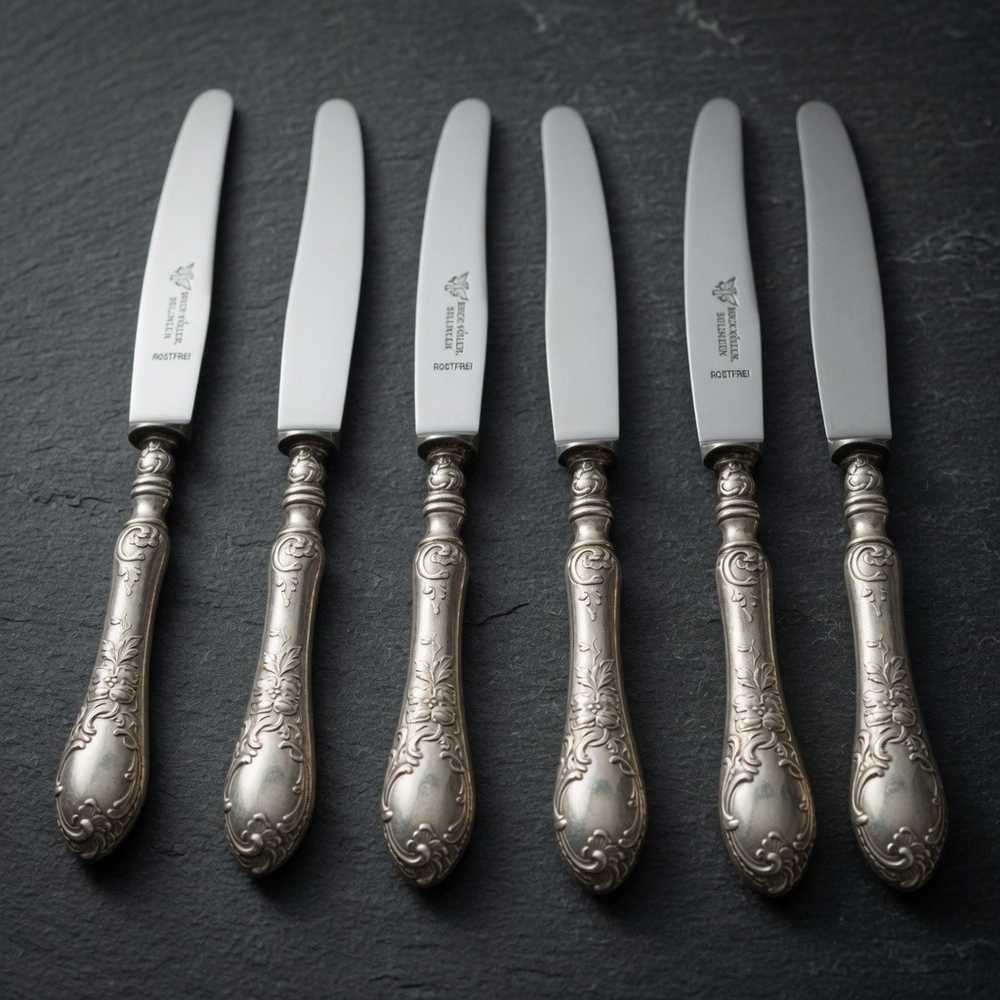 Set of 6 Vintage Hugo Köller Solingen Rostfrei Silverplate Fruit Knives Germany